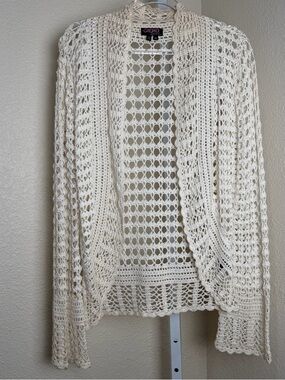 XOXO Cream Med VTG Y2K Crochet Cardigan Sweater Boho Festival Westernwear